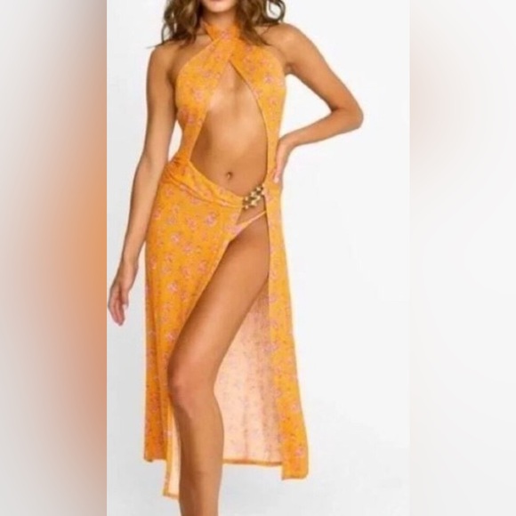 Beach Bunny Other - Beach Bunny Saddie Women's Midi Dress Orange Floral Swim Cover Up